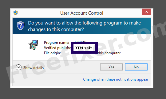 Screenshot where DTM soft appears as the verified publisher in the UAC dialog